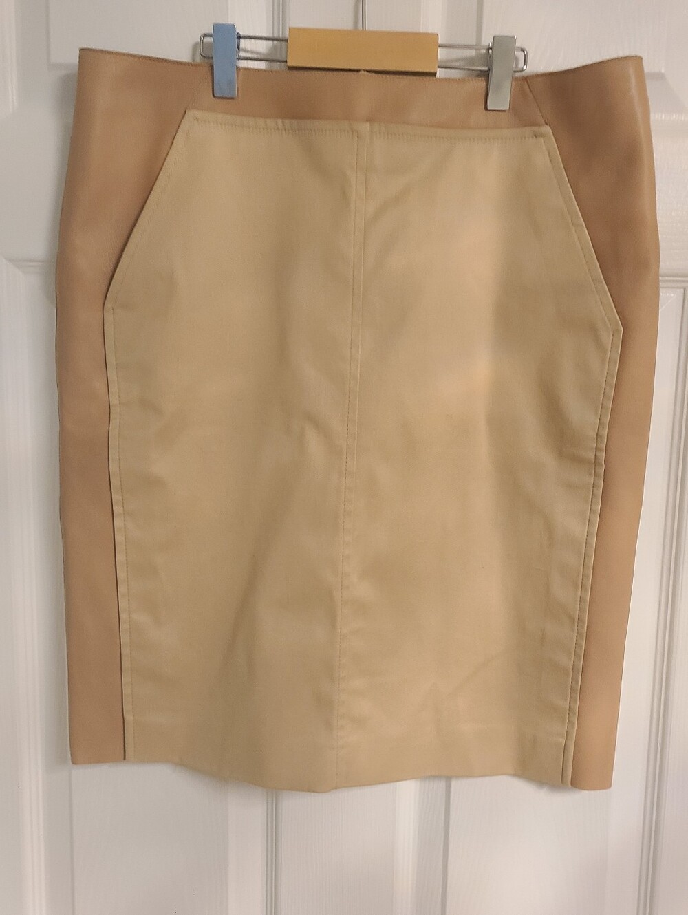 A-k-r-i-s Cotton Leather Two-Tone Beige Pencil Skirt